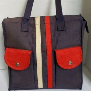 Interpur Tote Bag Blue with Red Pockets Stripes